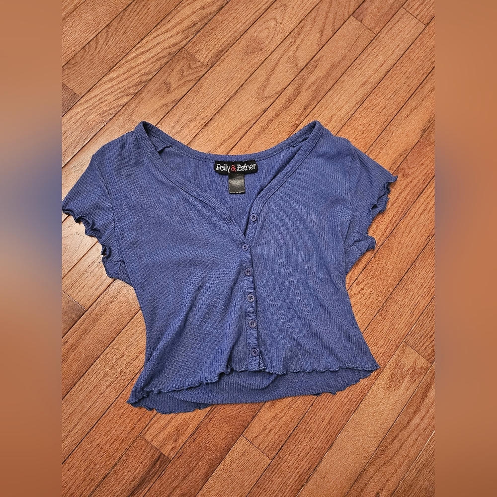 Polly & Esther Blue Button-Up Women's Top